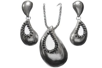Teardrop Silver Earring And Necklace Set