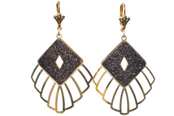 Gold And Glitter Fan Earrings