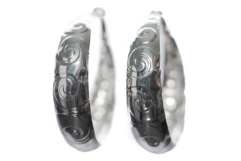 Spiral Texture Silver Hoop Earrings
