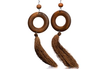 Wooden Circle Earrings With Tassels