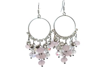 Pink Beaded Crystal Hoop Earrings