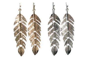 Metallic Silver And Gold Articulated Feather Earrings