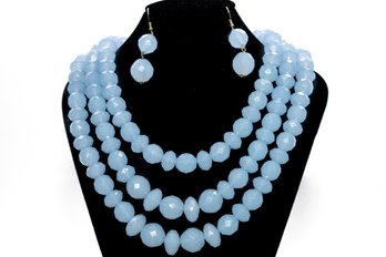 Blue Beaded Necklace And Earring Set