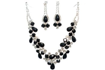 Dark Green And Navy Crystal Necklace And Earring Set