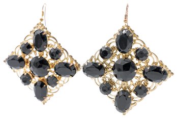 Gold And Black Gemstone Earrings