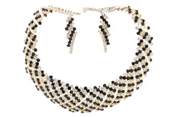 Black And White Necklace And Earring Set