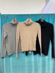 Lot X 3 The Limited Gap J Crew Cream Grey And Black Knit Turtleneck Sweaters Size S