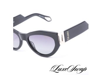 BEFITTING TITLE : QUAY MAD CUTE POLARIZED CAT 3 THICK BLACK GOLD CAT EYE SUNGLASSES