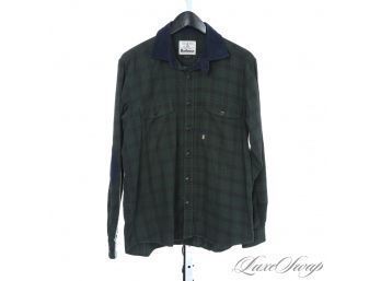 ENGLISH COUNTRYSIDE : MENS BARBOUR OF ENGLAND BLACKWATCH TARTAN PLAID CORDUROY ELBOW PATCH SHIRT S