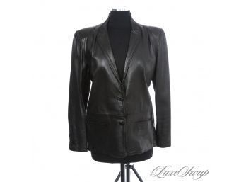 DELICIOUSLY DECADENT WOMENS ALTA MODA IN PELLE BLACK NAPPA LEATHER BLAZER JACKET 46 / XL