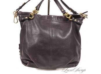 #18 THIS COLORRRR! COACH DEEP AUBERGINE PURPLE SOFT TUMBLED LEATHER GOLD CHAIN CONVERTIBLE CHAIN / SHLDR BAG