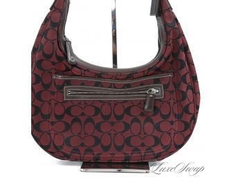 #16 FALL PERFECT COACH CRANBERRY RED JACQUARD CANVAS CC MONOGRAM ALLOVER HOBO SHOULDER BAG