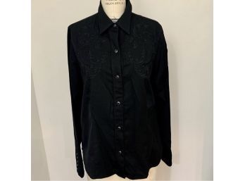 Roper Western Cowboy Solid Black Snap Button Shirt L