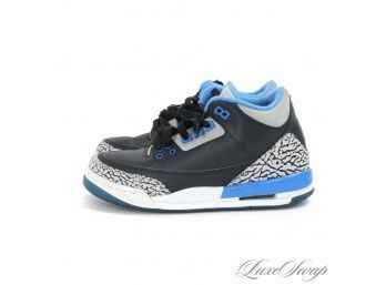 #5 NIKE 398614-007 AIR JORDAN 3 RETRO SPORT BLUE CEMENT GS SNEAKERS 5Y