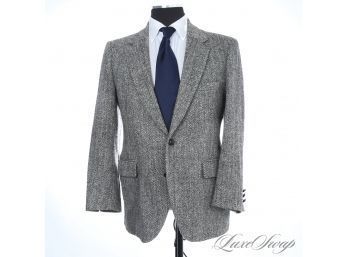 HELLO PROFESSOR! VINTAGE MENS GENUINE SCOTTISH TWEED GREY HERRINGBONE BLAZER JACKET