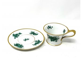 SUPER EXPENSIVE LOT OF 2 ROSENTHAL GONATELL GREEN FLORAL PORCELAIN 1 TEACUP & 1 SAUCER