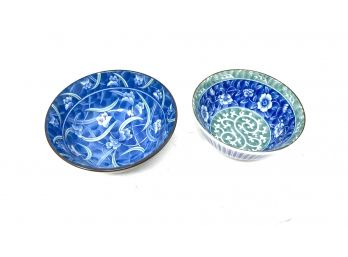 OMAKASE READY! FANTASTIC LOT OF 2 MADE IN JAPAN ORNATE BLUE FLORAL BOWLS