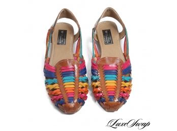 LIKE NEW LINEA DIAMANTE RAINBOW BASKETWEAVE WOVEN HUARACHE FLATS