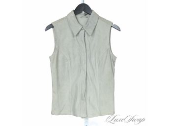 #553 BRAND NEW WITH TAGS LATINI / MARIA VITTORIA FIRENZE DOVE GREY CHEVRE SUEDE SLEEVELESS SHIRT / VEST 42