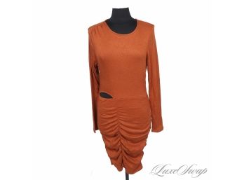 BRAND NEW WITH NORDSTROM TAGS $228 WALTER BAKER RUST SPICE BURNT ORANGE KNITTED RUCHED SWEATER DRESS L