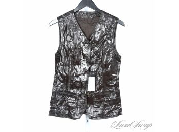 #555 BRAND NEW WITH TAGS LATINI / MARIA VITTORIA FIRENZE BLACK THICK GLAZED PATENT LEATHER VEST 42