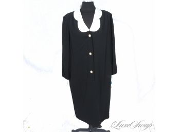 REALLY CUTE AND FANTASTIC CONDITION VINTAGE 1980S BROWNSTONE STUDIO BLACK AND WHITE COLLAR/CUFF TRIM DRESS 16