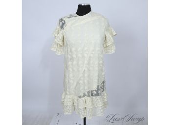 EXPENSIVE AND CURRENT ALLSAINTS 'HENRIETTA' COCONUT IVORY SHEER EMBROIDERED LACE BABYDOLL DRESS W/LINER M