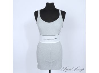 RECENT AND EXPENSIVE ALEXANDER WANG HEATHER GREY WHITE BAND STRETCH SIDE ZIP KNIT DRESS M