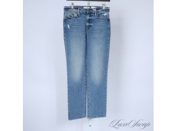 BRAND NEW WITH TAGS FRAME LOS ANGELES PALE WASHED FLORAL EMBROIDERED BACK POCKET JEANS 'LE HIGH STRAIGHT' 27