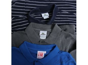 SUMMER PACK : LOT OF 3 MENS LACOSTE SIGNATURE PIQUE POLO SHIRTS, SIZES 5 AND 6