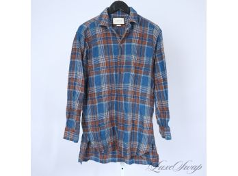 SUPER RECENT AND EXPENSIVE $1000 GUCCI MADE IN ITALY MENS TEAL BROWN FLANNEL PLAID TUNIC LONG POPOVER SHIRT 48