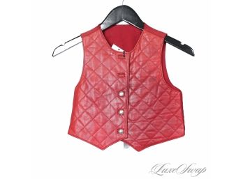 #554 BRAND NEW WITH TAGS LATINI / MARIA VITTORIA FIRENZE CINNAMON RED DIAMOND QUILTED LEATHER CROPPED VEST S