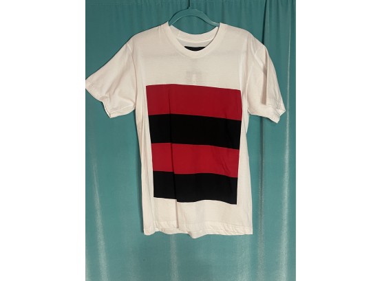 New With Tags NicoPanda White Cotton Tee Shirt With Black And Res Rugby Patch Size M