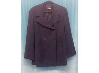 Vintage Kenar Studio Solid Navy Wool Rayon Blend Spring Pea Coat Size 8