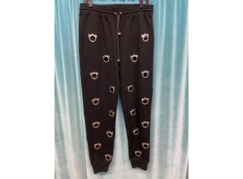 Nicopanda Black Sweatpants With Silver Pandas Size M