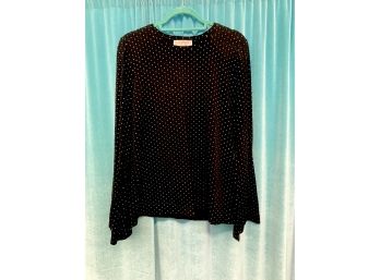 Michael Kors Black With Gold Lurex Dot Stretch Viscose Long Sleeve Pullover Top Size L