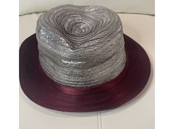 New Without Tags Jennifer Jeaulk 19 Silver And Burgundy Paper Straw Custom Made Hat