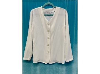 Vintage 90s Breckenridge Solid White Long Sleeve Blouse Size 10