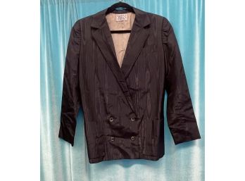 Vintage Vogue Paris Original Silk Taffeta Black Double Breast Jacket  Size M