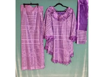 New Without Tags 3PC Set Blouse Wrap Skirt And Scarf Lavender Scalloped Lace One Size