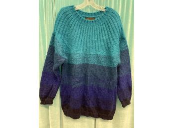 Dana Brooke Turquoise  Blue Obre Mohair Lend Knit Long Sleeve Sweater Size M