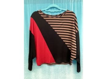 Green Envelope LA Brown And Black Stripe With Red Lose Fite Slinky Stretch Ling Sleeve Top Size S