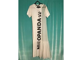 New With Tags Nicopanda White Short Sleeve Long T-Shirt Logo Tulled Dress Size S
