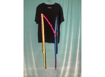 NicoPanda Solid Black T-Shirt With Pink Blue Yellow Ribbon N Size M