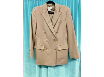 Vintage Talbots Beige Wool Double Breasted Gold Button Jacket Size 6