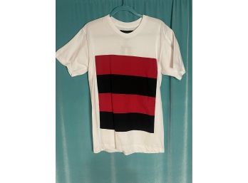 New With Tags NicoPanda White Cotton Tee Shirt With Black And Res Rugby Patch Size M