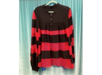 New With Tags NicoPanda Red Black Blue Chiffon Flag Rugby  Blouse Size M