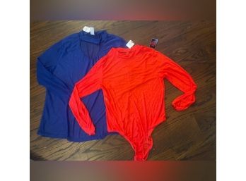 NEW With Tags PLot X 2 : Blue Sheer Net LongSleeve Top & Red Sheer Knit BodySuit Size 3X