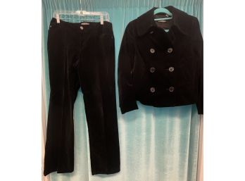 Ensemble Kate Hill Solid Black Double Brest Black Velvet Pant Suit Size 4