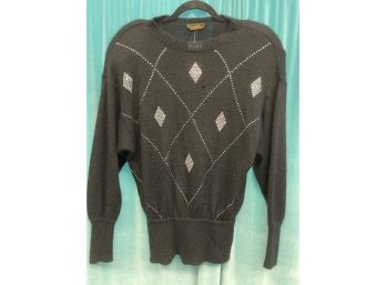 Vintage Made In Italy  Diamond Rhinestone Crewneck Long Sleeve Sweater Size 10